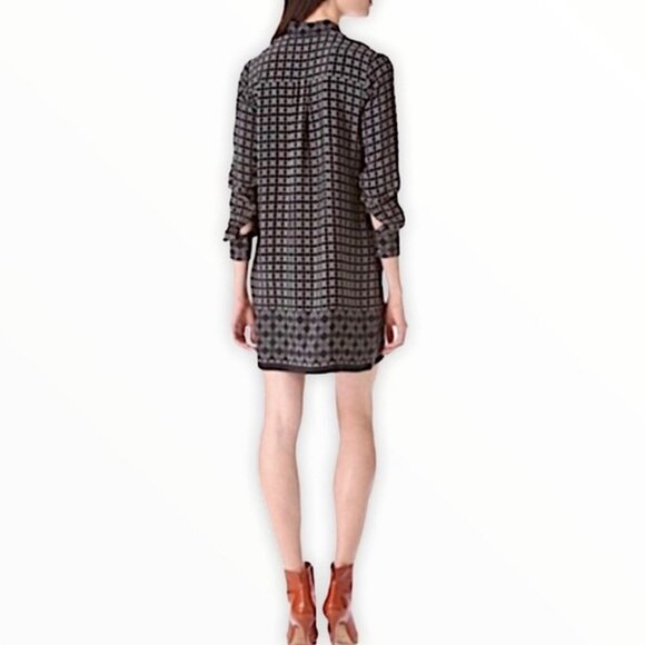 Vince Womens 100% Silk Shift Tunic Dress Long Sleeve Geometric Print Sz 2 B29 - Picture 5 of 15